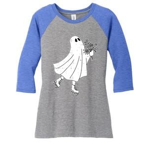 Ghost Roller Skate Halloween Costume Ghoul Skating Skater Funny Gift Women's Tri-Blend 3/4-Sleeve Raglan Shirt