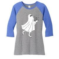 Ghost Roller Skate Halloween Costume Ghoul Skating Skater Funny Gift Women's Tri-Blend 3/4-Sleeve Raglan Shirt