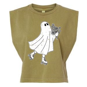 Ghost Roller Skate Halloween Costume Ghoul Skating Skater Funny Gift Garment-Dyed Women's Muscle Tee