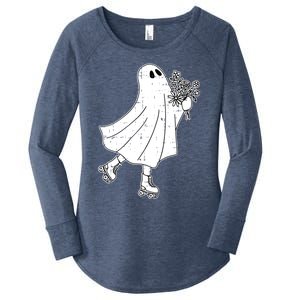 Ghost Roller Skate Halloween Costume Ghoul Skating Skater Funny Gift Women's Perfect Tri Tunic Long Sleeve Shirt