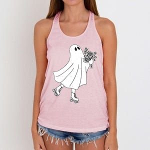 Ghost Roller Skate Halloween Costume Ghoul Skating Skater Funny Gift Women's Knotted Racerback Tank