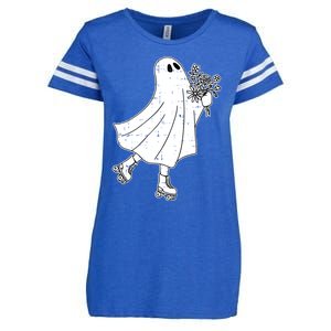 Ghost Roller Skate Halloween Costume Ghoul Skating Skater Funny Gift Enza Ladies Jersey Football T-Shirt