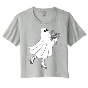 Ghost Roller Skate Halloween Costume Ghoul Skating Skater Funny Gift Women's Crop Top Tee