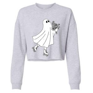 Ghost Roller Skate Halloween Costume Ghoul Skating Skater Funny Gift Cropped Pullover Crew