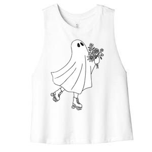 Ghost Roller Skate Halloween Costume Ghoul Skating Skater Funny Gift Women's Racerback Cropped Tank