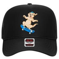 Golden Retriver Skateboarding High Crown Mesh Back Trucker Hat