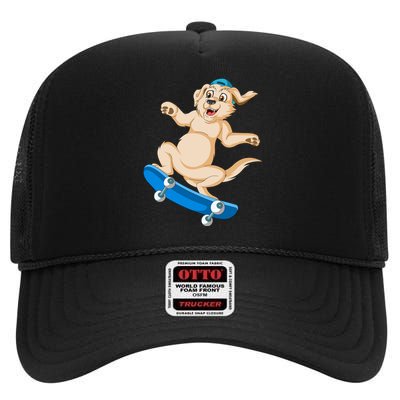 Golden Retriver Skateboarding High Crown Mesh Back Trucker Hat