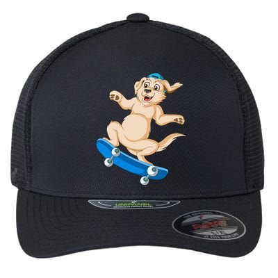 Golden Retriver Skateboarding Flexfit Unipanel Trucker Cap