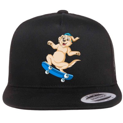 Golden Retriver Skateboarding Flat Bill Trucker Hat