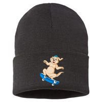 Golden Retriver Skateboarding Sustainable Knit Beanie