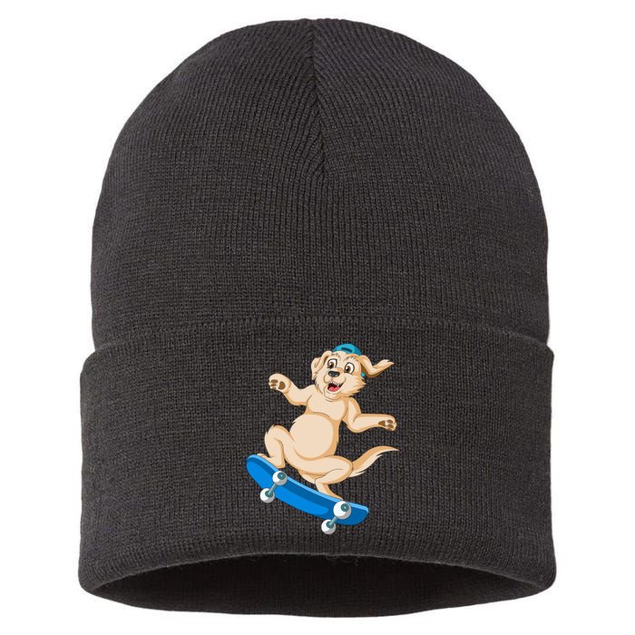 Golden Retriver Skateboarding Sustainable Knit Beanie