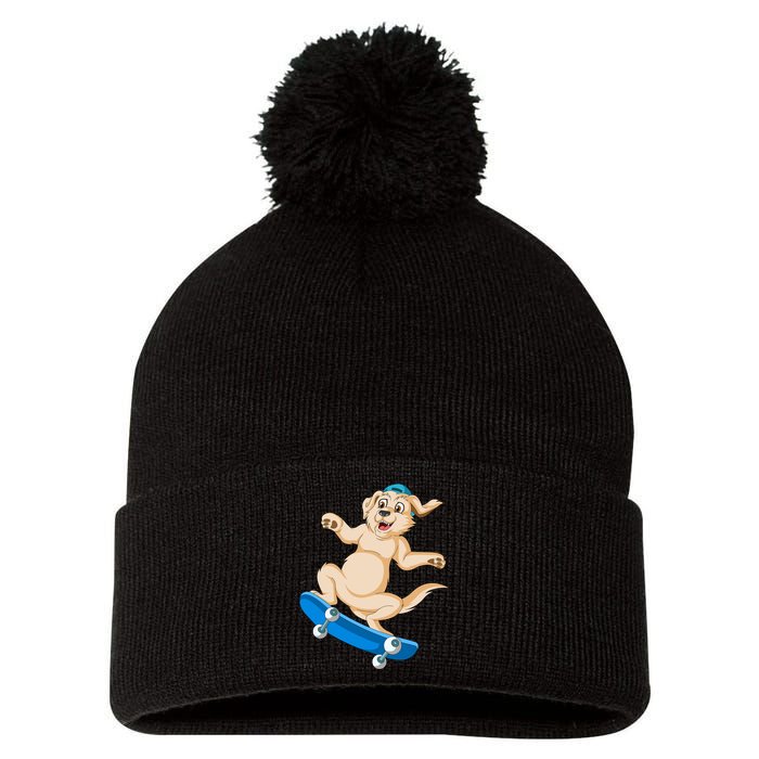 Golden Retriver Skateboarding Pom Pom 12in Knit Beanie