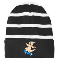 Golden Retriver Skateboarding Striped Beanie with Solid Band