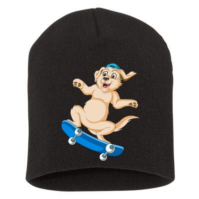 Golden Retriver Skateboarding Short Acrylic Beanie