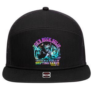 GodS Rock Solid Breaker Rock Beach Vbs 2024 Christian 7 Panel Mesh Trucker Snapback Hat