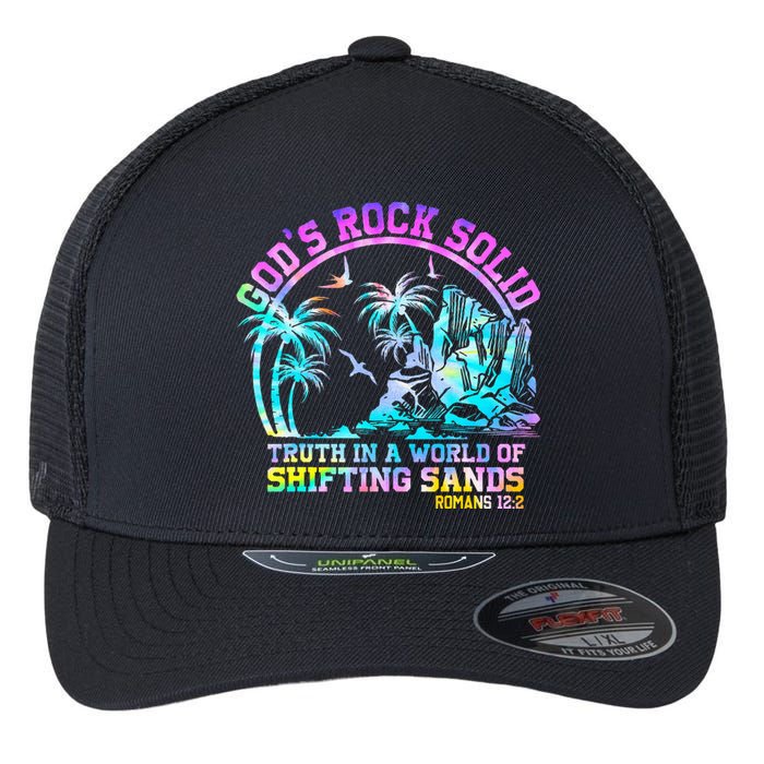 GodS Rock Solid Breaker Rock Beach Vbs 2024 Christian Flexfit Unipanel Trucker Cap