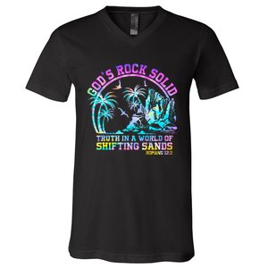 GodS Rock Solid Breaker Rock Beach Vbs 2024 Christian V-Neck T-Shirt