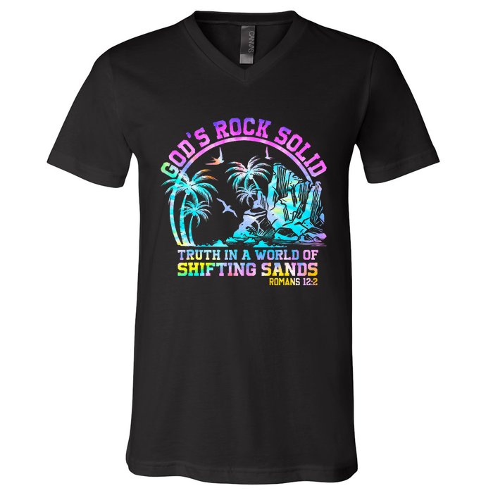 GodS Rock Solid Breaker Rock Beach Vbs 2024 Christian V-Neck T-Shirt