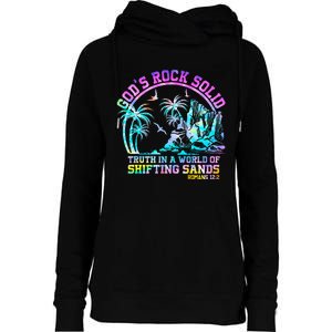 GodS Rock Solid Breaker Rock Beach Vbs 2024 Christian Womens Funnel Neck Pullover Hood