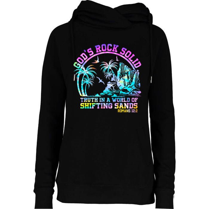 GodS Rock Solid Breaker Rock Beach Vbs 2024 Christian Womens Funnel Neck Pullover Hood