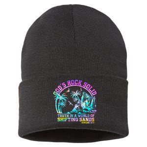 GodS Rock Solid Breaker Rock Beach Vbs 2024 Christian Sustainable Knit Beanie