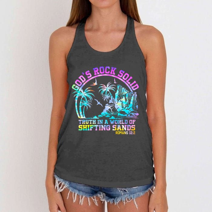 GodS Rock Solid Breaker Rock Beach Vbs 2024 Christian Women's Knotted Racerback Tank