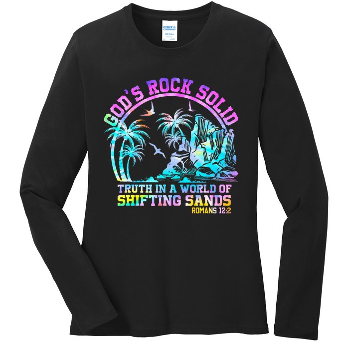 GodS Rock Solid Breaker Rock Beach Vbs 2024 Christian Ladies Long Sleeve Shirt