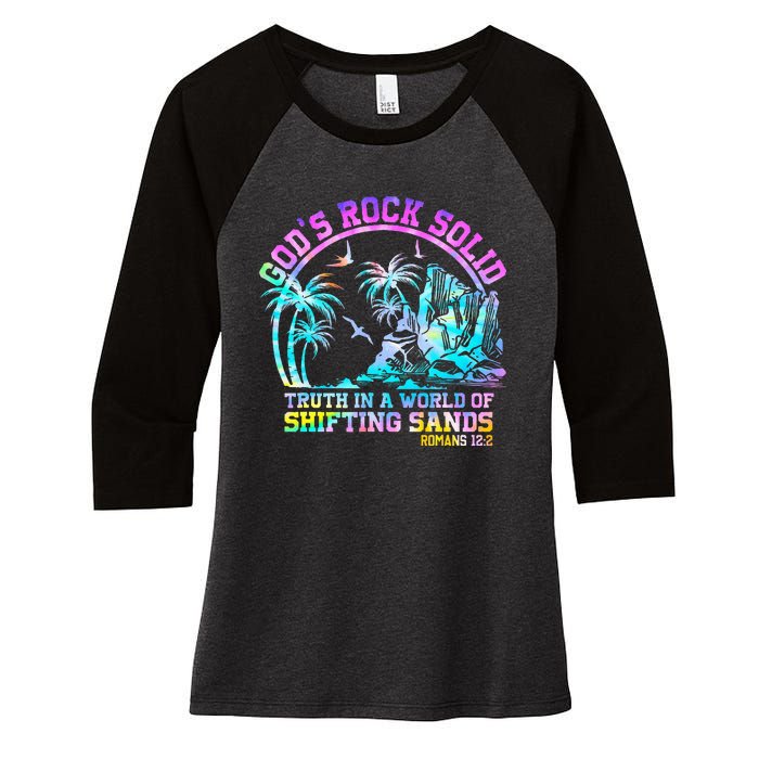 GodS Rock Solid Breaker Rock Beach Vbs 2024 Christian Women's Tri-Blend 3/4-Sleeve Raglan Shirt