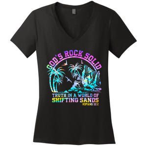 GodS Rock Solid Breaker Rock Beach Vbs 2024 Christian Women's V-Neck T-Shirt