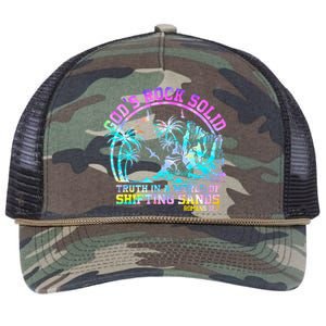 GodS Rock Solid Breaker Rock Beach Vbs 2024 Christian Retro Rope Trucker Hat Cap