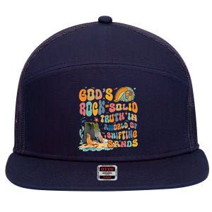 GodS Rock Solid Breaker Rock Beach Vbs 2024 Christian 7 Panel Mesh Trucker Snapback Hat