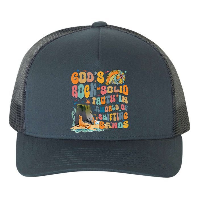 GodS Rock Solid Breaker Rock Beach Vbs 2024 Christian Yupoong Adult 5-Panel Trucker Hat