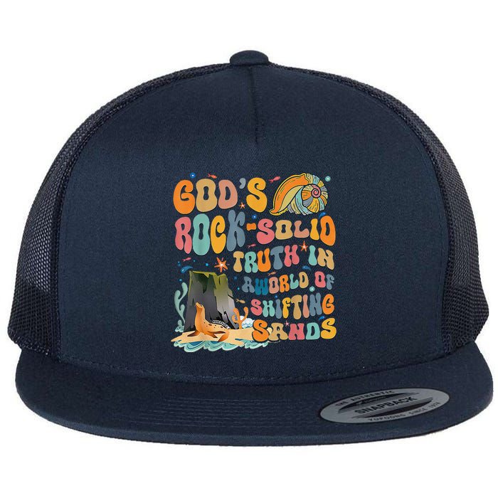 GodS Rock Solid Breaker Rock Beach Vbs 2024 Christian Flat Bill Trucker Hat