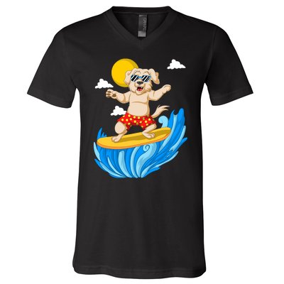 Golden Retriver Surfing V-Neck T-Shirt