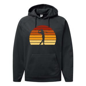 Golf Retro Sunset Golfing Performance Fleece Hoodie