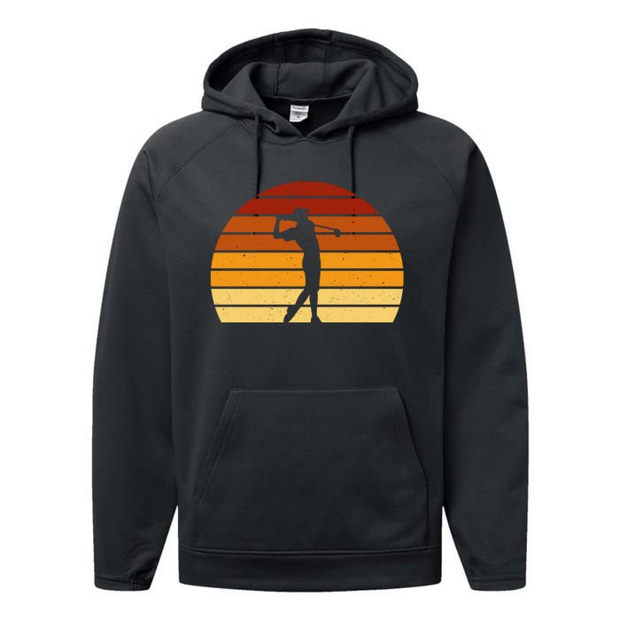 Golf Retro Sunset Golfing Performance Fleece Hoodie