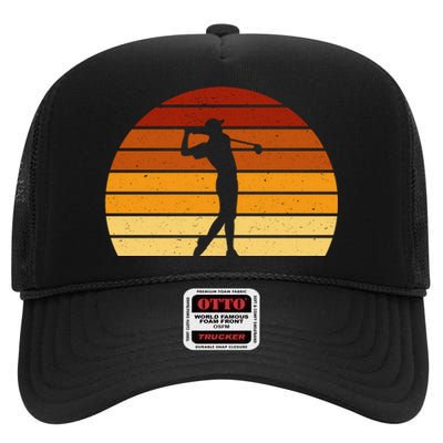 Golf Retro Sunset Golfing High Crown Mesh Back Trucker Hat