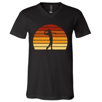 Golf Retro Sunset Golfing V-Neck T-Shirt