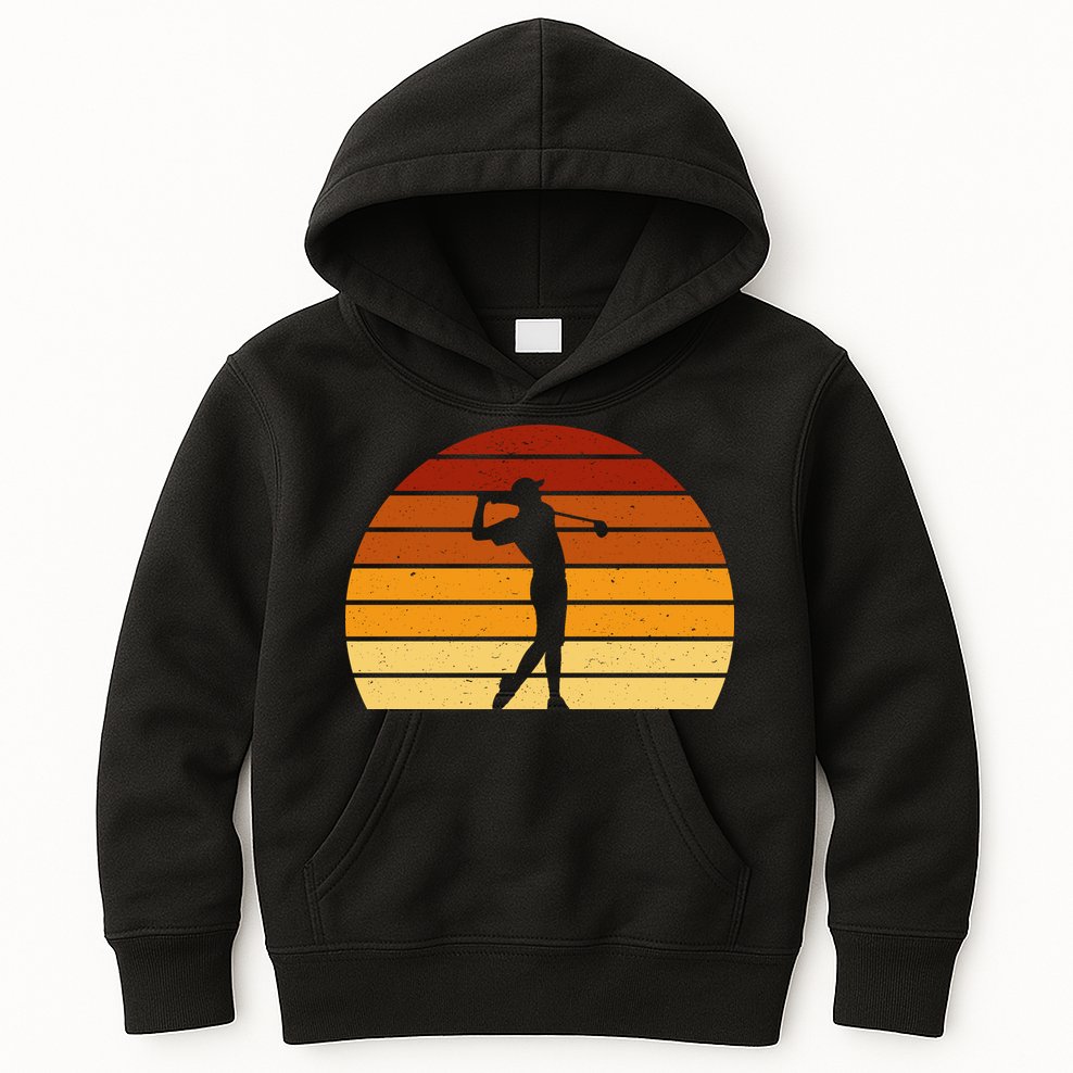 Golf Retro Sunset Golfing Kids Hoodie