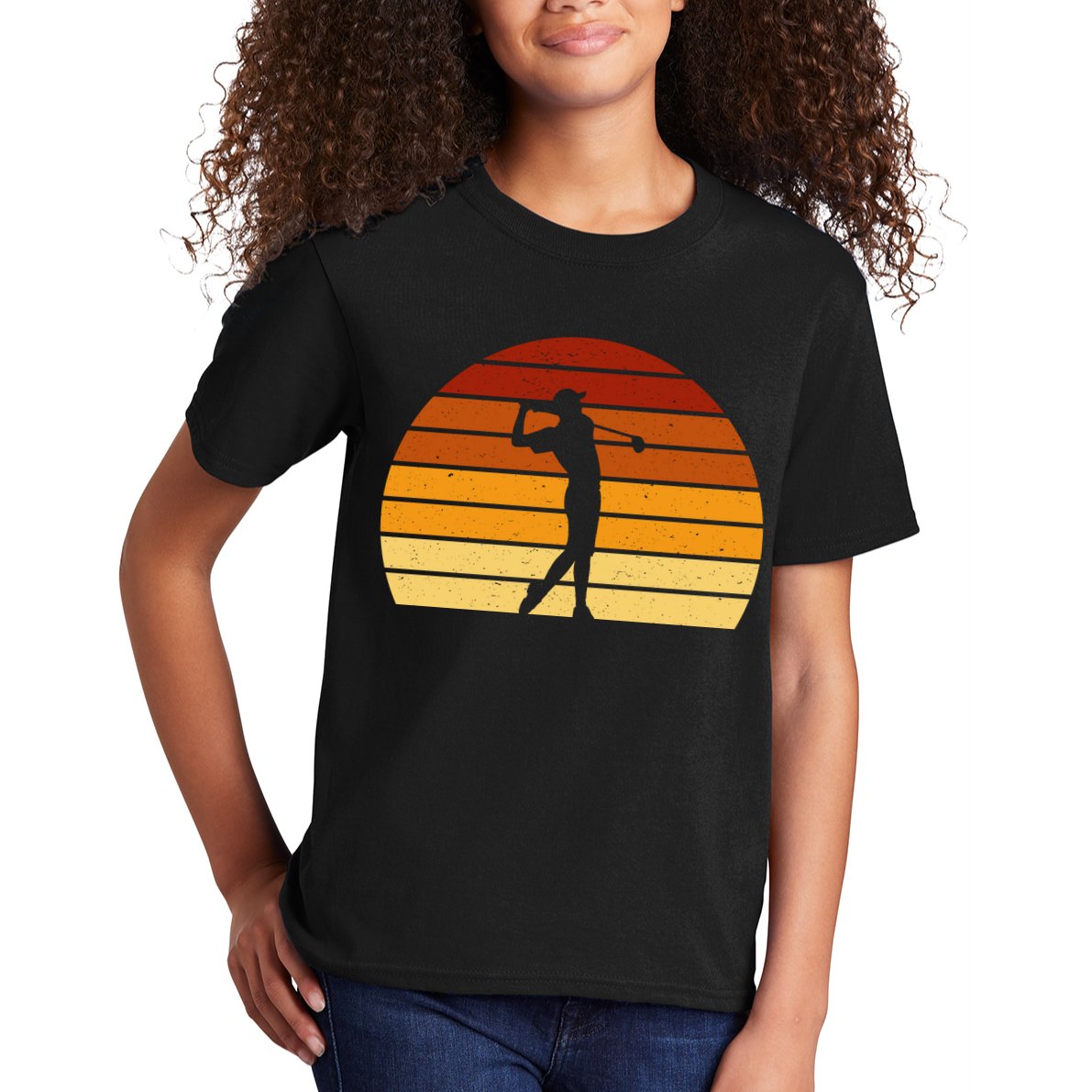 Golf Retro Sunset Golfing Kids T-Shirt
