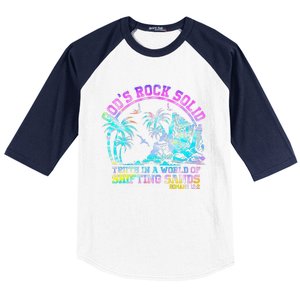 GodS Rock Solid Breaker Rock Beach Vbs 2024 Christian Baseball Sleeve Shirt