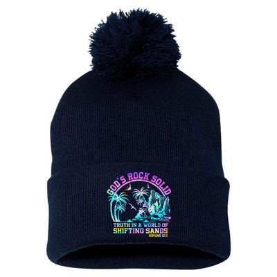 GodS Rock Solid Breaker Rock Beach Vbs 2024 Christian Pom Pom 12in Knit Beanie