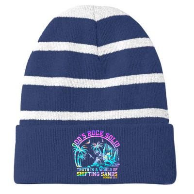 GodS Rock Solid Breaker Rock Beach Vbs 2024 Christian Striped Beanie with Solid Band