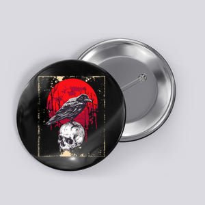 Gothic Raven Skull Red Moon Black Crow Button