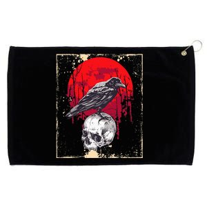 Gothic Raven Skull Red Moon Black Crow Grommeted Golf Towel