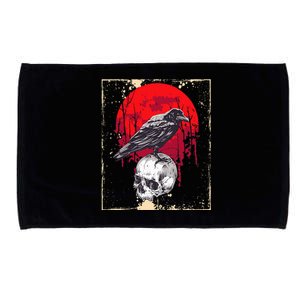 Gothic Raven Skull Red Moon Black Crow Microfiber Hand Towel