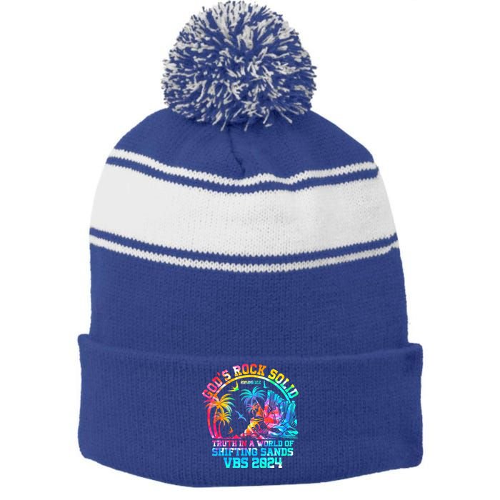 Gods Rock Solid Breaker Rock Beach Vbs 2024 Christian Gift Stripe Pom Pom Beanie