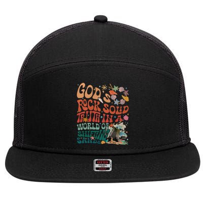 Gods Rock Solid Truth In A World Vbs 2024 Breaker Rock Beach Gift 7 Panel Mesh Trucker Snapback Hat