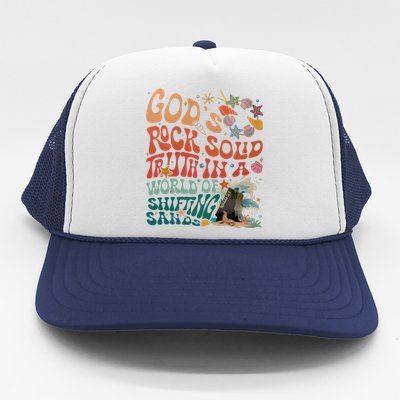 Gods Rock Solid Truth In A World Vbs 2024 Breaker Rock Beach Gift Trucker Hat