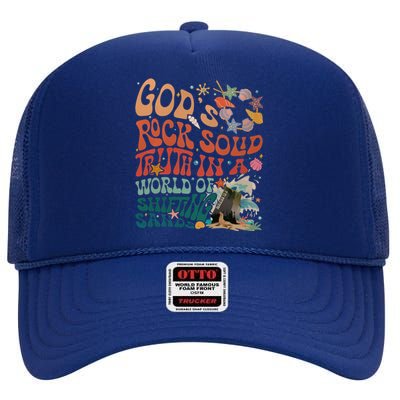 Gods Rock Solid Truth In A World Vbs 2024 Breaker Rock Beach Gift High Crown Mesh Back Trucker Hat